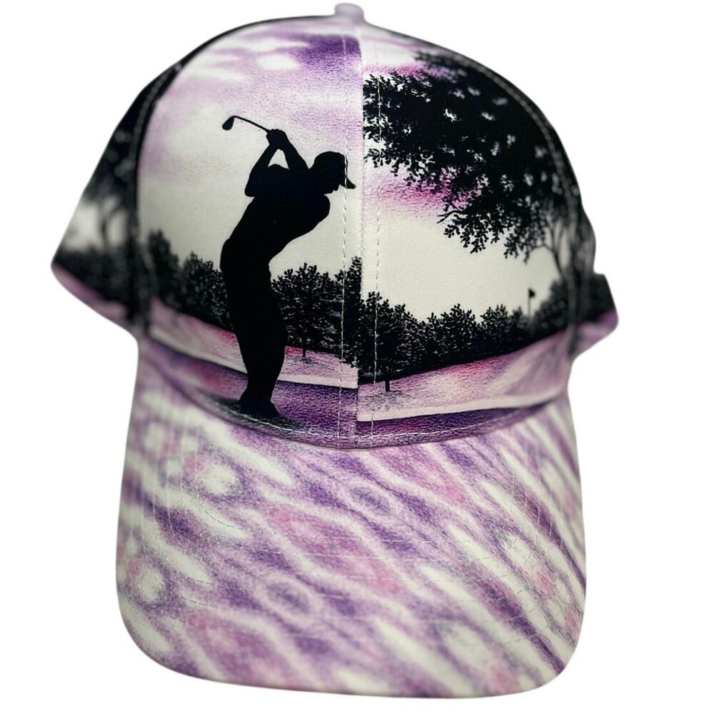 Valentino Dixon Golf Hat Cap Snapback Purple White Iron Swing Art Adjustable NWT